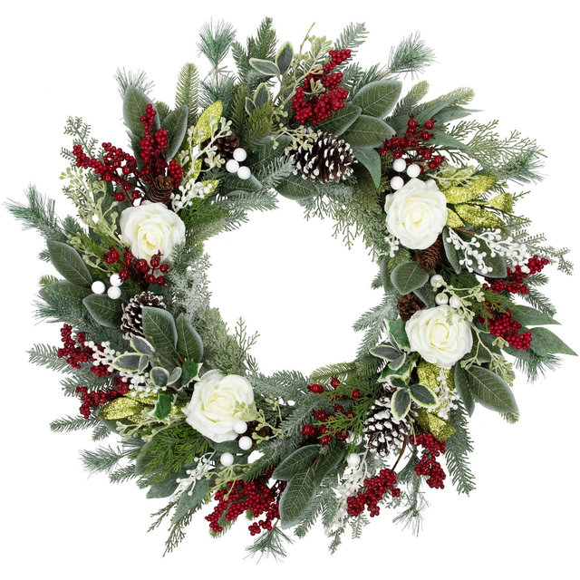 Northlight Real Touch™ Mixed Foliage and Roses Artificial Christmas Wreath 30" - Unlit