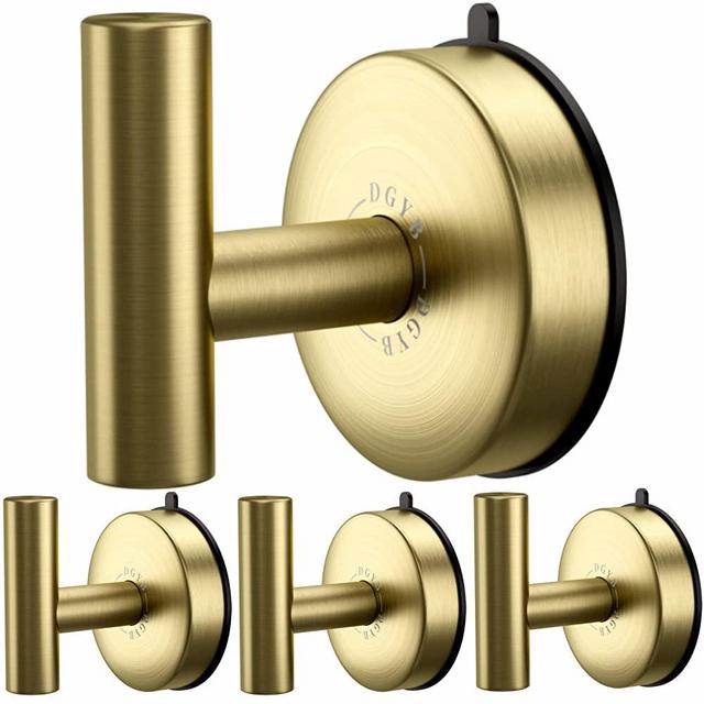 DGYB Large Suction Cup Hooks for Shower Set of 4 Gold Towel Hooks for Bathrooms Wall Mounted SUS 304 Stainless Steel Modern Coat Hook 15 LB Shower Suction Hooks