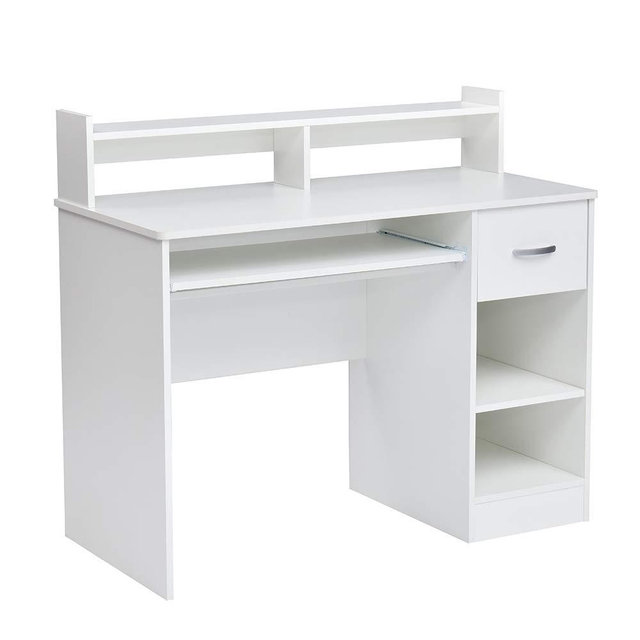 ROCKPOINT Axess White Computer Keyboard Tray and Drawer Small Home Office Bedroom, Homework and School Studying Writing Desk for Student with Storage, 42.1“x20.1"x36.9"