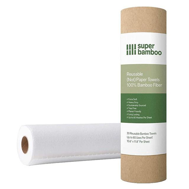 Super Bamboo Paper Towel (1 Roll) 100% Bamboo Fiber - Money-Saving, Fast-Absorbent, Durable and Reusable up to 80 Times, 1 Roll Can Lasts up to 6 Months