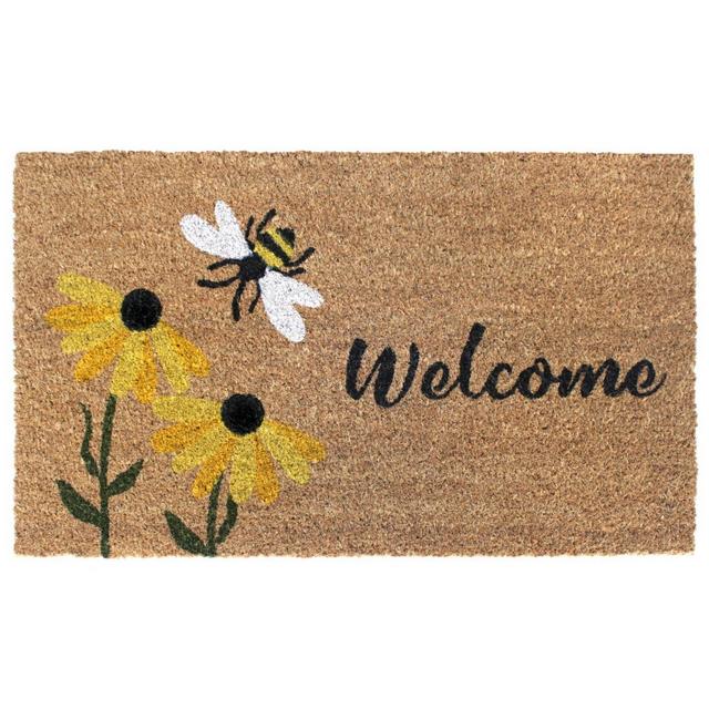 Raj Tufted Welcome Flowers and Bee Doormat Yellow/Black/White