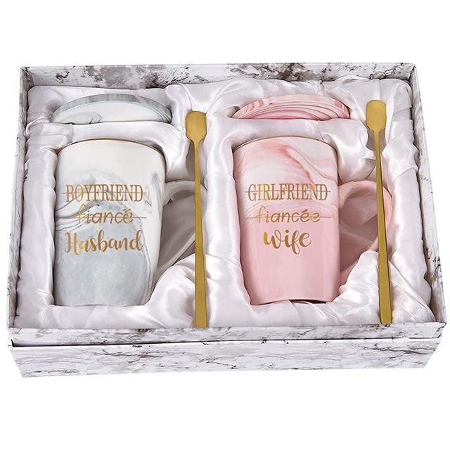 Couple Coffee Mug Husband and Wife Mugs Couple Mug Set His and Her Coffee Mug Novelty Gift Present for Valentine’s Day Wedding Engagement Anniversary Newlyweds Marble Cup 14 Oz With Box Packing