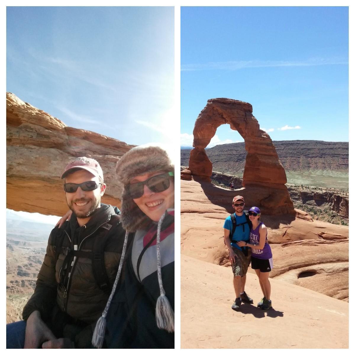 Left: Hiking in Canyonlands National Park 2015
Right: Hiking in Arches National Park 2014