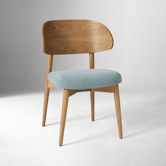 Hyde Plywood Back Dining Chair, Performance Chenille Crossweave Dusty Blue, Light Nutmeg