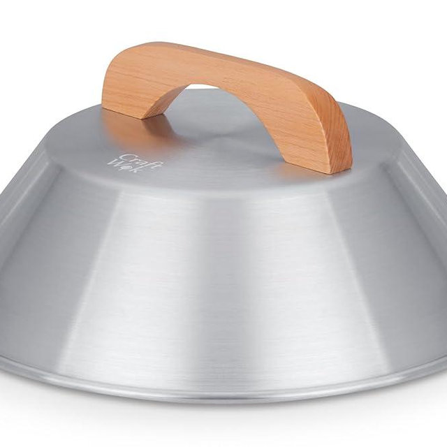 Craft Wok Dome Lid for 14-Inch Woks Traditional Dome Shaped with Wooden Handle Cover for 14 inch Woks Asian Cookware Aluminum / 732W3