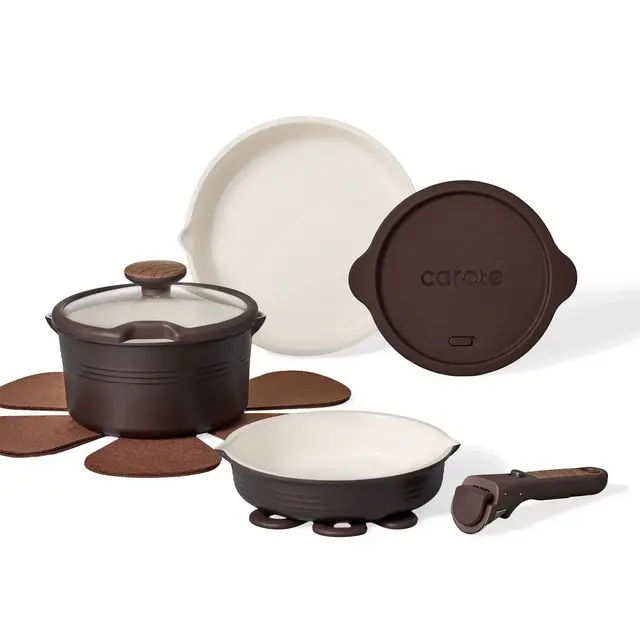 Carote 10pc Ceramic Nonstick Cookware Set with Detachable Handle Brown