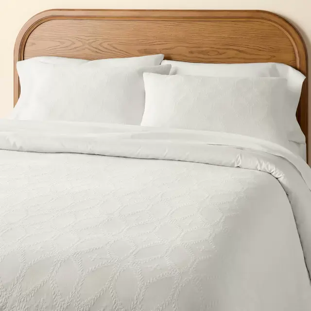 3pc Full/Queen Trellis Pattern Comforter Bedding Set Cream - Hearth & Hand™ with Magnolia