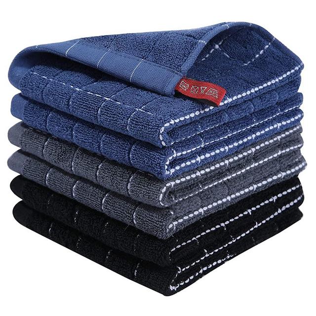 Homaxy 100% Cotton Terry Kitchen Dish Cloths, Highly Absorbent, Fast Drying and Machine Washable Dish Towel - Great for Household Cooking Cleaning, 6 Pack, 12 x 12 Inches, Mixed Color 2