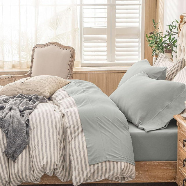 PURE ERA Jersey Knit 4pc Bed Sheet Set 100% T-Shirt Cotton Super Soft Comfy Breathable Fits Mattress Up to 20" Extra Deep Pocket (Solid Light Grey, Queen)
