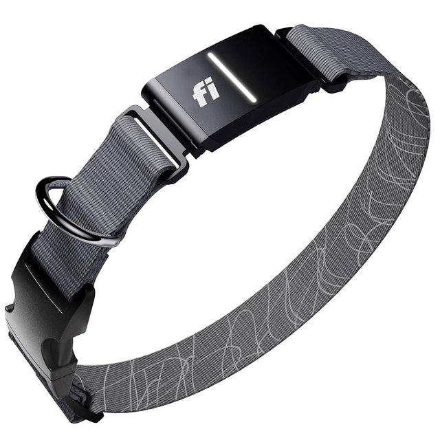 New Fi Series 3+ Smart Dog Tracker Collar [12 Month Membership Included] GPS Tracker for Dogs with Health & Behavior Monitoring, Escape Alerts, Waterproof, LED, Apple Watch Compatible (Gray, Medium)