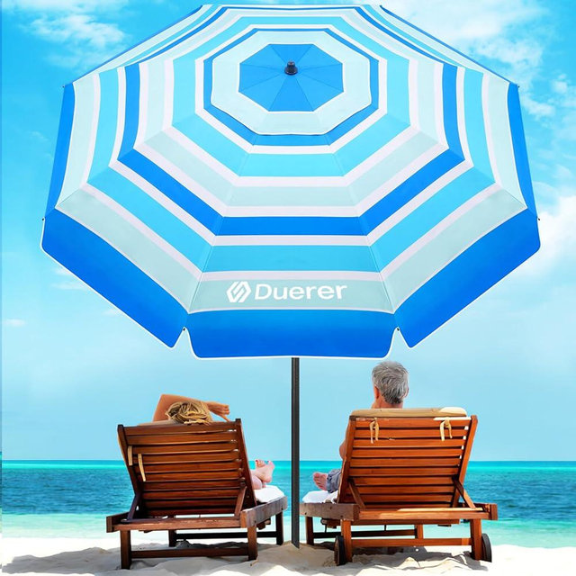 Duerer 8.5FT Beach Umbrella with Sand Anchor–Heavy Duty Windproof UPF 50+ Sun Shade, Portable Travel Beach Umbrella with Tilt & Carry Bag for Beach, Sand, Garden, Patio, Pool
