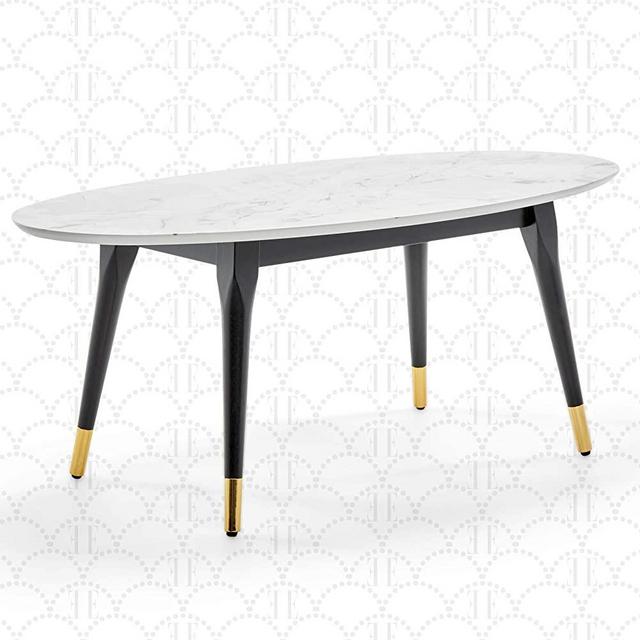 Elle Decor Clemintine Mid-Century Modern Living Room Furniture Collection, Oval Coffee Table, Marble