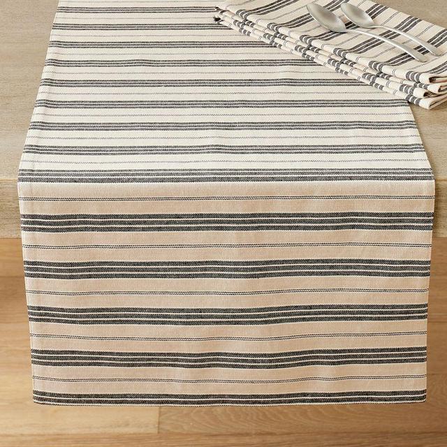Colette Stripe Cotton/Linen Table Runner, 18x108" - Charcoal