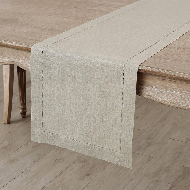 Solino Home Linen Classic Hemstitch Table Runner Natural 14 x 108 Inches