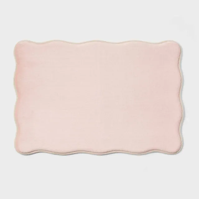 Scalloped Machine Washable Cushion Foam Bath Rug Pink - Room Essentials™