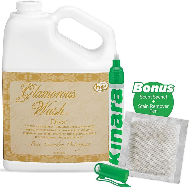 KINARA Tyler Diva Glamorous Wash Liquid Laundry Detergent, Bundle with Stain Remover Pen, Fresh Scented Sachet - Gentle Washing Detergent, Laundry Supplies - 1 Gallon