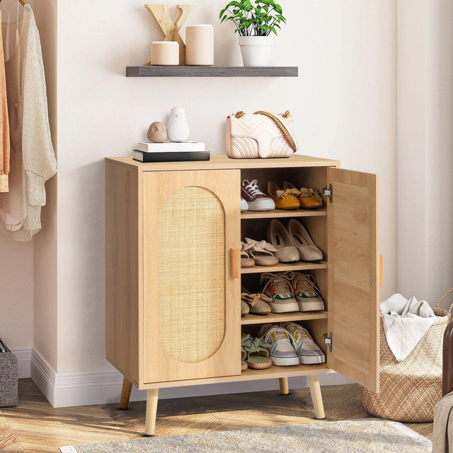 Karl Home Rattan 26.77 in.W 2-Door 4-Layer Shoe Cabinet