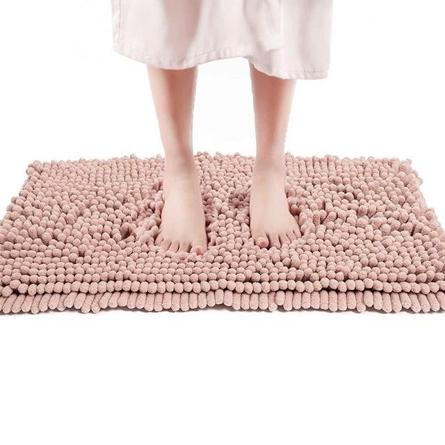 FRESHMINT Chenille Bath Rugs Extra Soft and Absorbent Microfiber Shag Rug, Non-Slip Runner Carpet for Tub Bathroom Shower Mat, Machine-Washable Durable Thick Area Rugs (24" x16.5", Pink)
