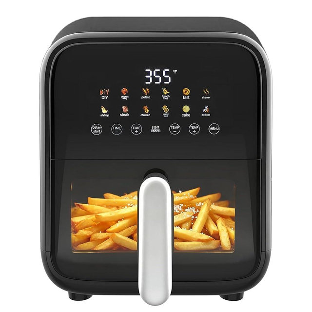 Air Fryer 7.9QT with Clear Window, 12-in-1 Air Fryer Oven, Square Airfryer, Air Fry, Roast, Reheat, Dehydrate, Bake, Steam, 400°F Rapid Air Crispy Technology, Black