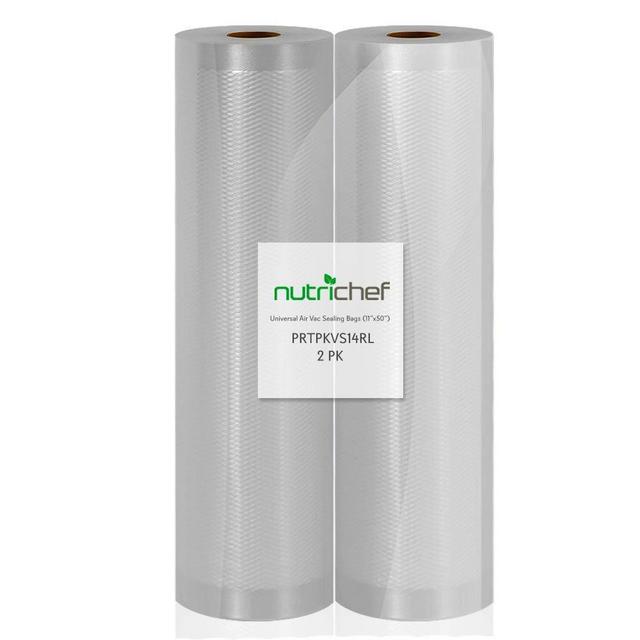 NutriChef Premium Vacuum, 2 Pack 11x50 Commercial Grade Food Storage Sealer, Create Your Own Size Bag for Foodsaver, and Other Brands, One, 11"x50' Rolls (2-Pack)