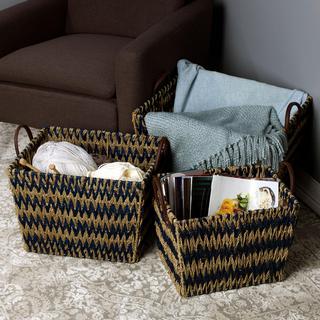 Chevron Seagrass Basket, Set of 3