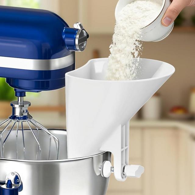 KingofKings Universal Flour Funnel for KitchenAid Stand Mixers, Fits Stainless Steel Bowls, Wide Mouth Pouring Chute Attachment, Mess-Free Splash Guard, Dishwasher Safe Baking Accessories Gift