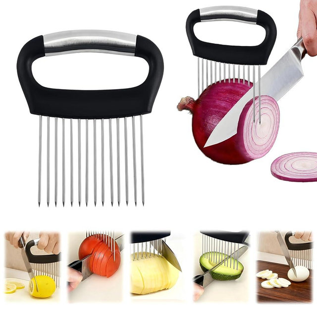 Onion Holder for Slicing,1PCS Stainless Steel Onion Slicer Holder,Onions Cutter,Vegetable Chopper,Lemon Slicer,Food Slicer Assistant Tool for Tomato,Potato,Avocados,Eggs,Fruit and Meat,Kitchen Gadgets