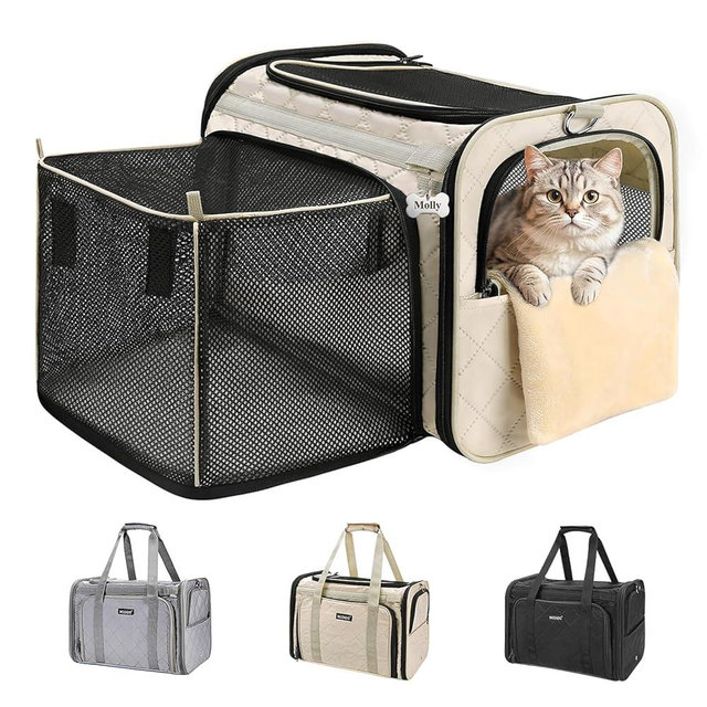 MIDOG Cat Carrier Soft for Small to Medium-Sized Cats,Up to 15 Lbs, TSA Airline Approved Soft Sided Pet Carrier,Collapsible Travel Cat Carriy Bag(Beige)