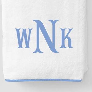French Blue Perry Font WNK Monogrammed Plush Luxury Bath Towel | Weezie