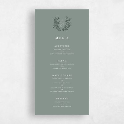 Deep Sage, Green Wedding Menu - Willow
