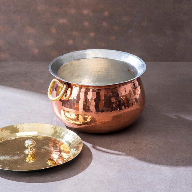 P-TAL 9" Dutch Oven 100% Pure Copper Cooking Pot 3.6 Quarts Stew Pot with Ayurvedic Health Benefits Copper Cookware