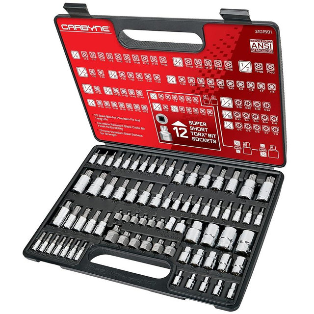 CARBYNE Master Torx Bit Socket Set & External Torx (eTorx, Female Torx) Socket Set, 74 Pieces | Includes Super Short T10-T60, Torx T6-T70, Tamper TT6-TT70, Torx Plus TP8-TP60, E4-E24. S2 Bits,CrV Skts