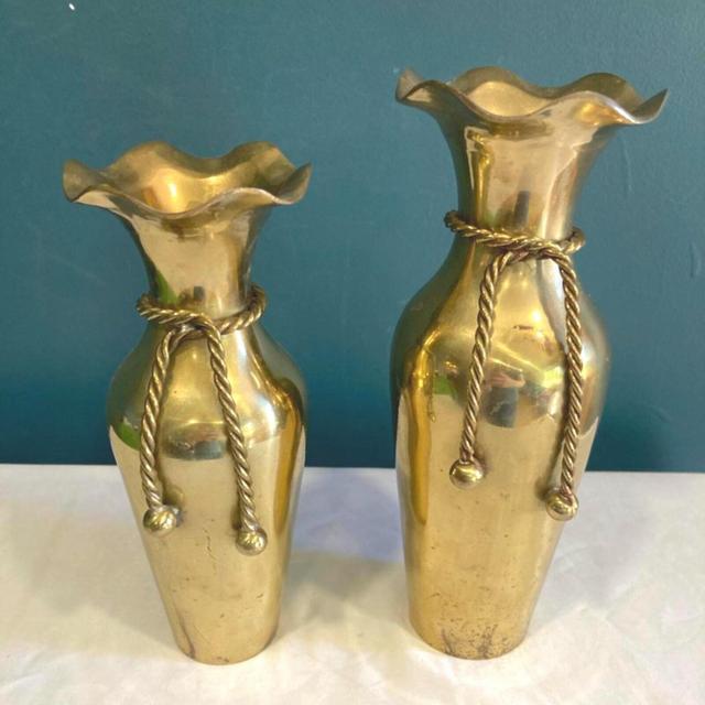 Vintage Brass Vases With Rope Detail – Set of 2