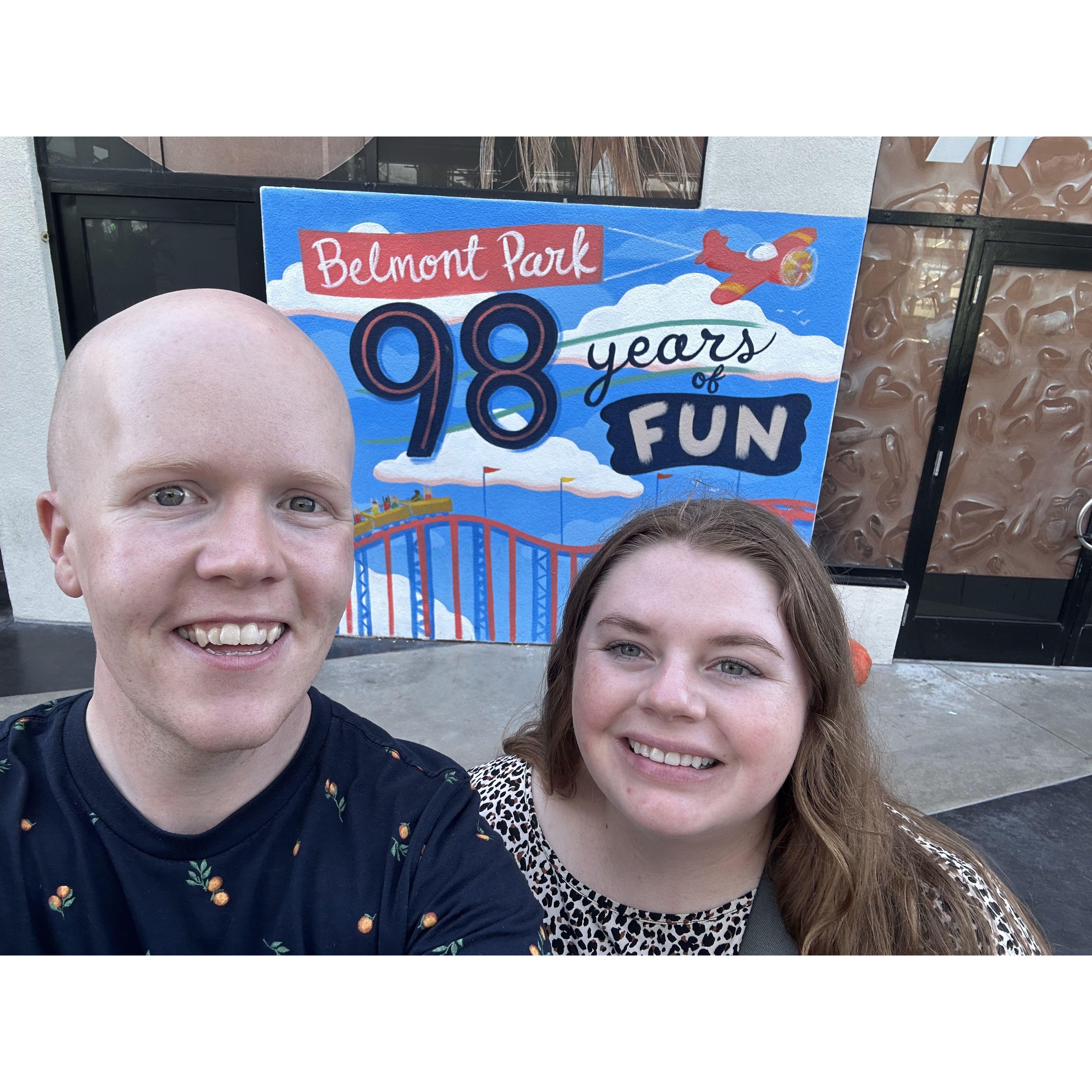 Belmont Park in San Diego after riding the old wooden roller coaster which almost took us out