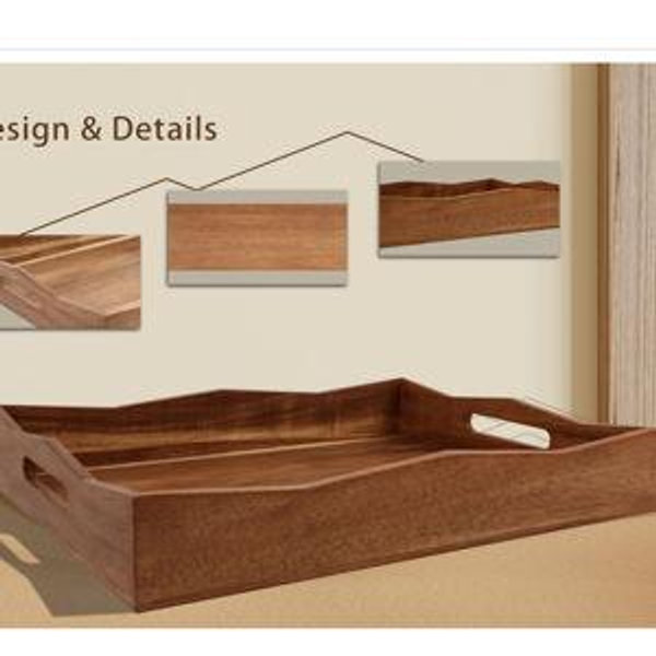 Acacia Wood Serving Tray with Handles,16.5x12.6inch Perfect for Breakfast, Lunch, Dinner, Food Snacks Drinks for Coffee Table,Decorative Ottoman Tray for Living Room Kitchen, Bedroom