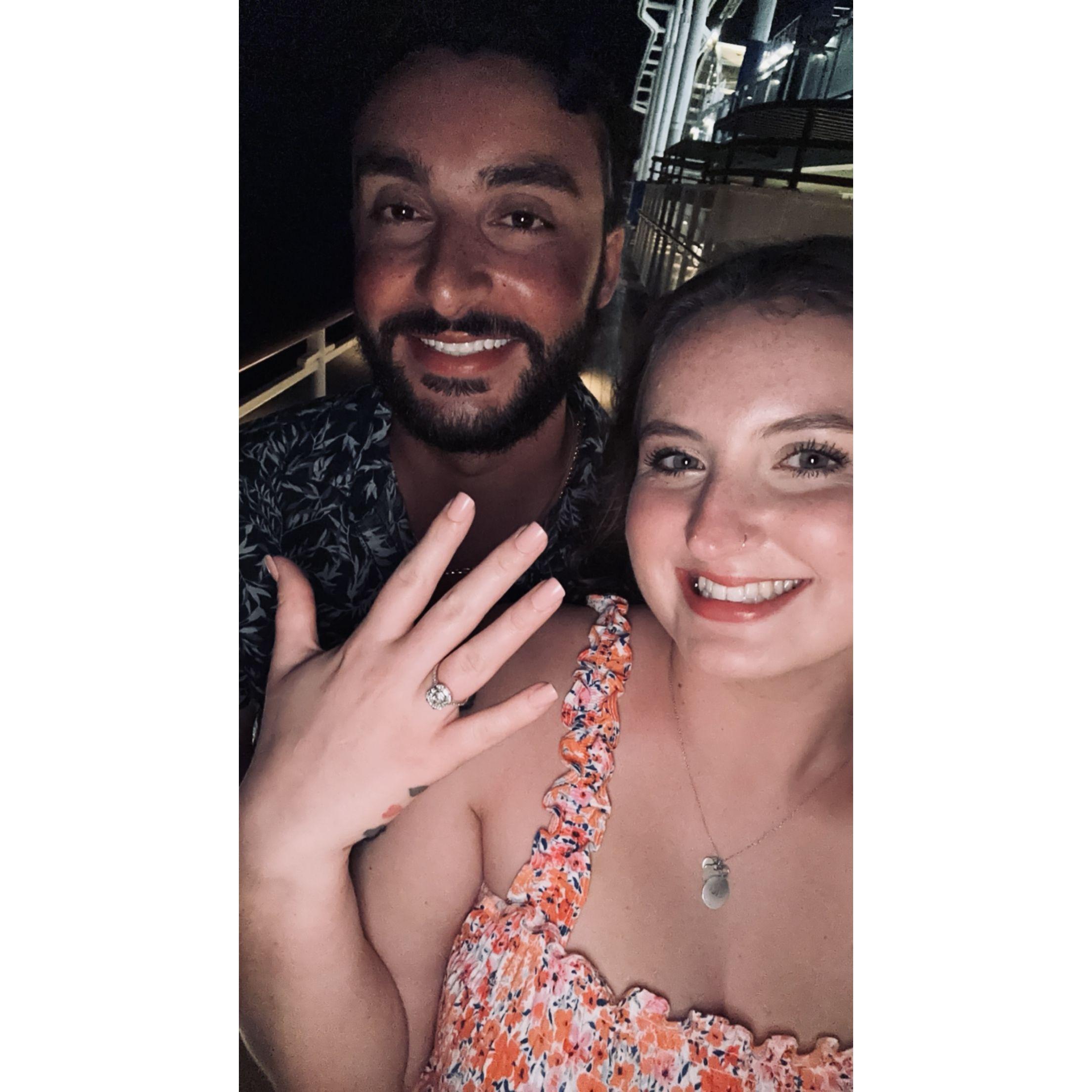 The night we got engaged! We were on a 3 day cruise to the Bahamas!