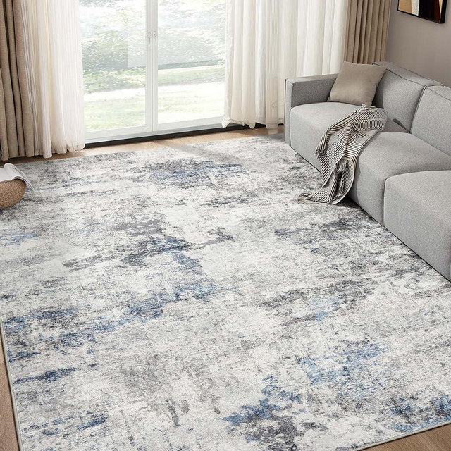 DMOYEST Living Room Area Rugs - 8x10 Abstract Large Soft Indoor Washable Rug Neutral Modern Low Pile Carpet for Bedroom Dining Room Farmhouse Home Office - Grey Blue