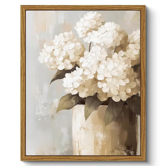 ARPEOTCY Vintage Framed Canvas Wall Art, Retro White Hydrangeas Painting Pictures Decor, Vintage Farmhouse Floral Canvas Wall Art for Living Room, Bathroom, Bedroom Aesthetic(8 x 10 Inch)