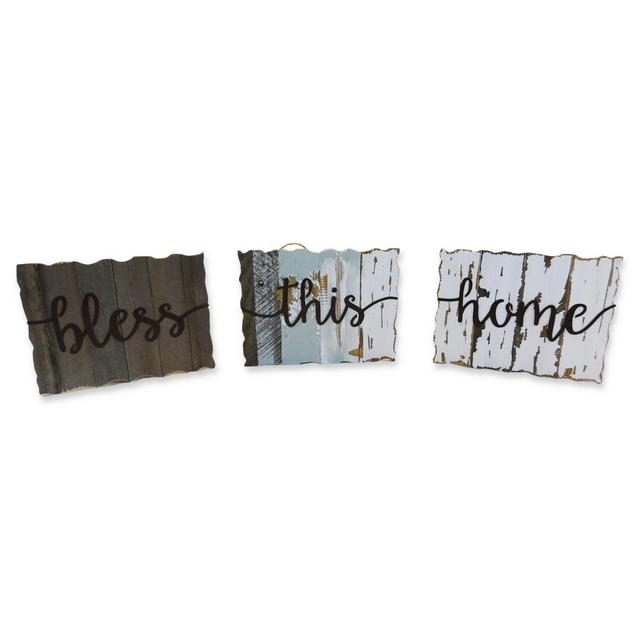 Sweet Bird & Co. Reclaimed Wood "Bless This Home" 25-Inch x 7-Inch Wall Art (Set of 3)