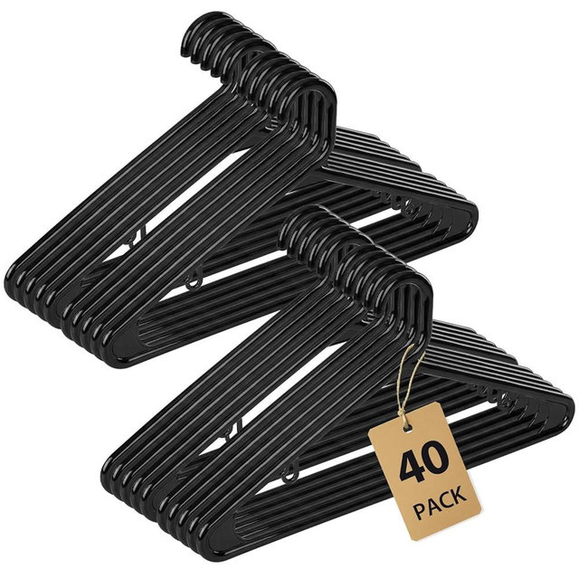 Heavy Duty Plastic Hangers – Super Thick & Reinforced with 20lb Capacity for Coats, Jackets, Pants – Durable Non-Slip Closet Hangers for Heavy Clothing (White, 40 Pack)