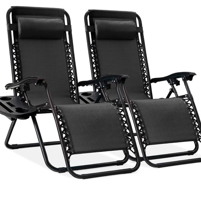 Best Choice Products Set of 2 Adjustable Steel Mesh Zero Gravity Lounge Chair Recliners w/Pillows and Cup Holder Trays - Black