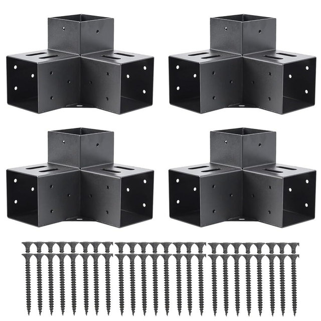 AXWHYS 4x4 Pergola Brackets(Actual:3.6"x3.6") 3 Way Right Angle Corner Bracket, DIY Pergola Kit with Black Powder Coated Support Gazebos, Patio Pergolas Log Cabin Outdoor Pergola Hardware