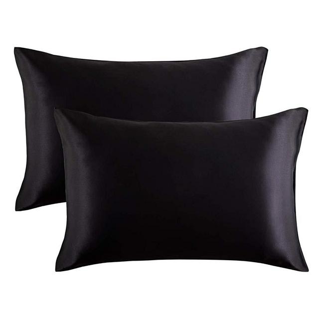 Bedsure Satin Pillowcase for Hair and Skin, 2-Pack - Queen Size (20x30 inches) Pillow Cases - Satin Pillow Covers with Envelope Closure, Black