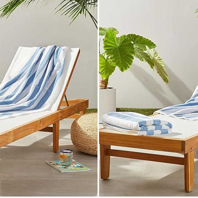 Amazon Basics Soft & Absorbent Beach Towels, 100% Cotton, Cabana Stripe, Machine Washable, Quick Dry, Large 30" x 60", Sky Blue, 4-Pack