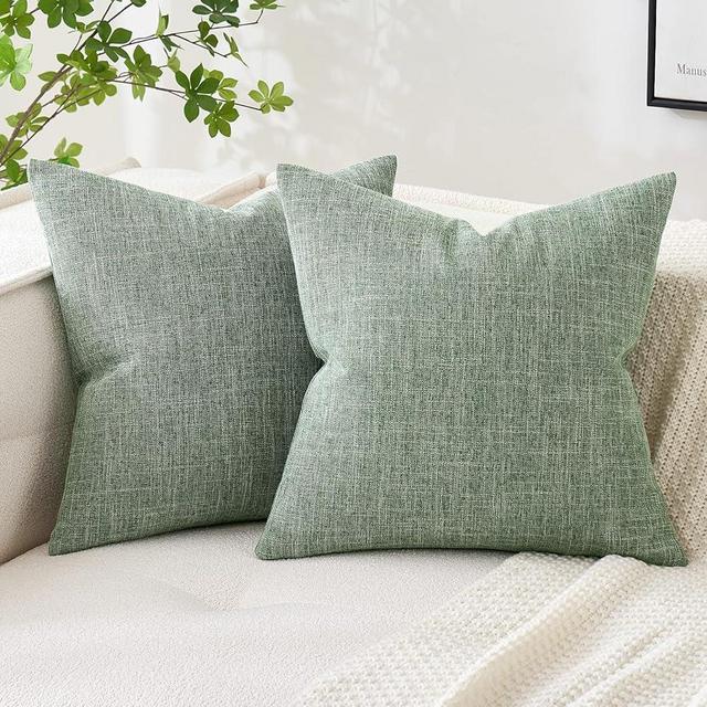 MIULEE Pack of 2 Decorative Throw Pillow Covers Linen Burlap Square Solid Farmhouse Modern Concise Spring Throw Cushion Case Pillowcase for Sofa Car Couch 20x20 Inch Sage Green