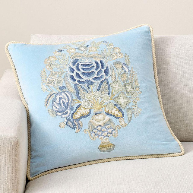 Kravet Rosehill Rope Trim Reversible Pillow Cover, Chambray Multi, 22"