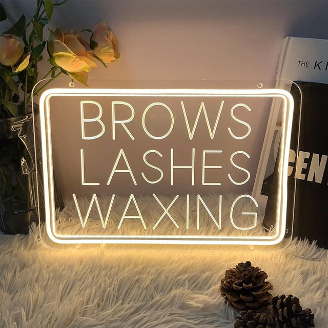 Waxing Lashes Brows Neon Sign for Wall Decor 3D Art Carving Design USB Powered Neon Light Sign for Beauty Salon Spa Business Lash Hair Shop Wedding Led Advertising Warm White 15.7×10.46 IN