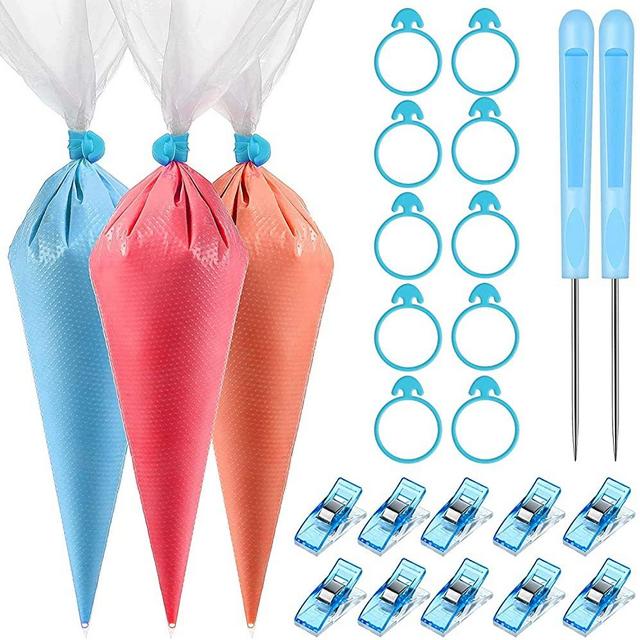 122 Pieces Cookie Decoration Tools, 100 Pcs Piping Pastry Bag, 10 Pcs Pastry Bag Ties, 10 Pcs Pastry Bag Clips and 2 Pcs Plastic Awls for Easter Cookie Cake Decoration (Blue)