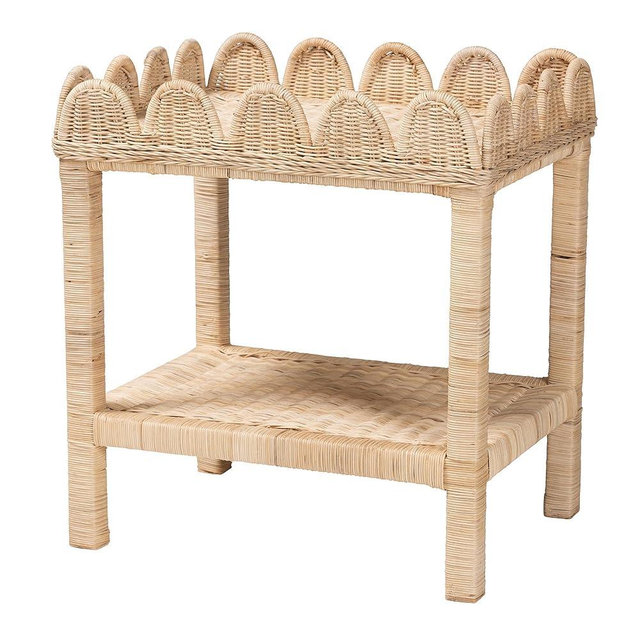 bali & pari Sumana Scallop Natural Rattan Side Table, 2-Tier