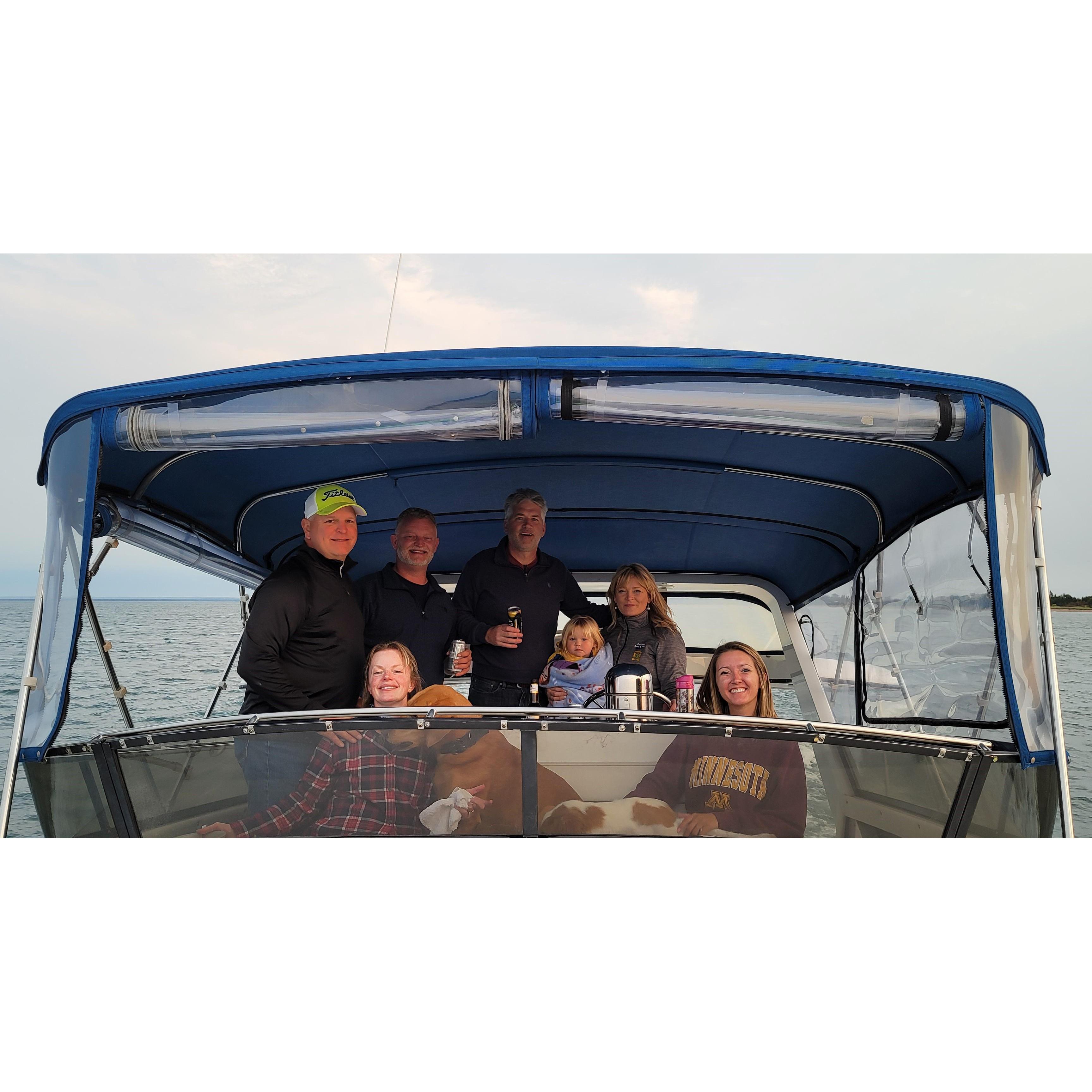October 2020.
Luke family boating.
Top: Gary Luke (uncle), Steve Luke (father of the groom), Mark Lanigan, Linda Lanigan (aunt) and Ava Luke (cousin)
Bottom: Patti Luke (aunt) and Courtney
PC: Jay